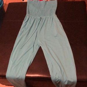 Blue Strapless Jumpsuit